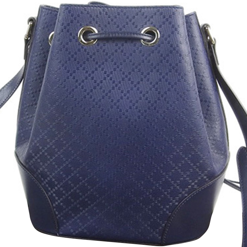 

Gucci Navy Blue Diamante Canvas and Leather Bucket Bag