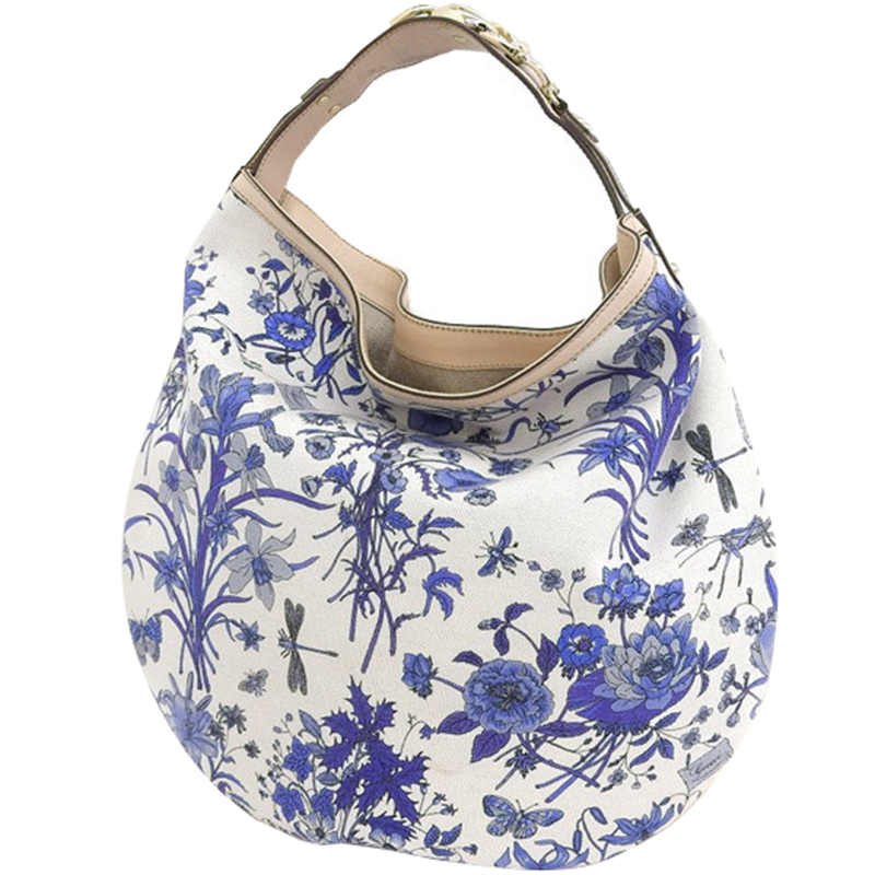 

Gucci White/Blue Canvas and Leather Flower Pattern Shoulder Bag