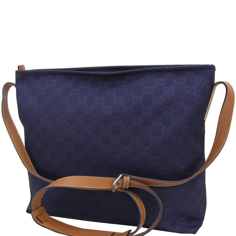 

Gucci Navy Blue Nylon Leather GG Shoulder Bag