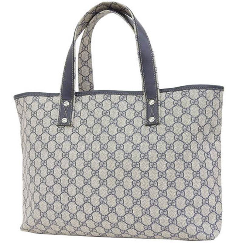 

Gucci Navy Beige PVC Leather GG Shelly Tote Bag