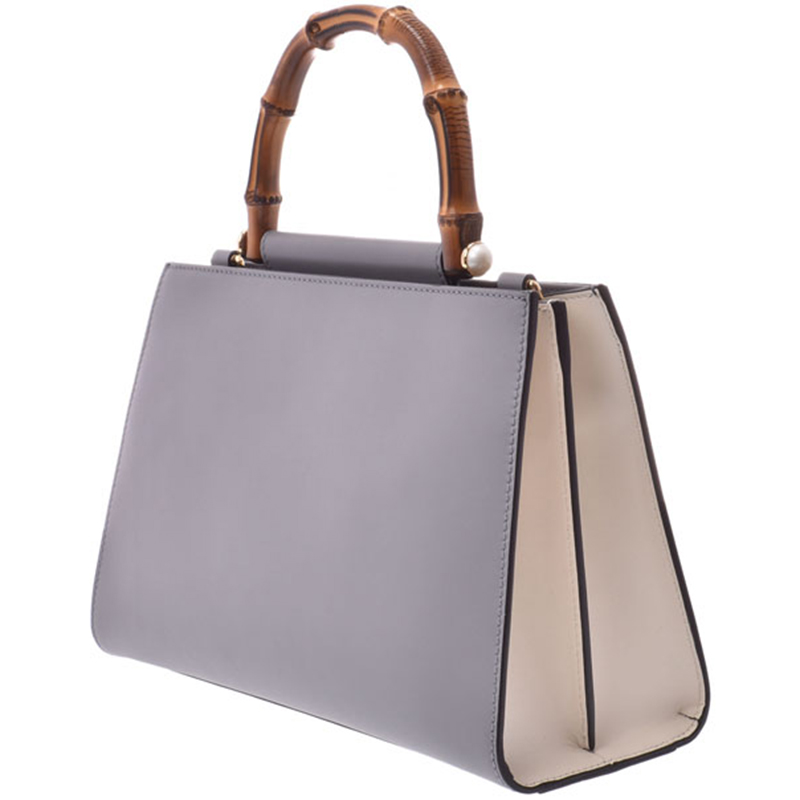 

Gucci Grey/White Leather Bamboo Top Handle Bag