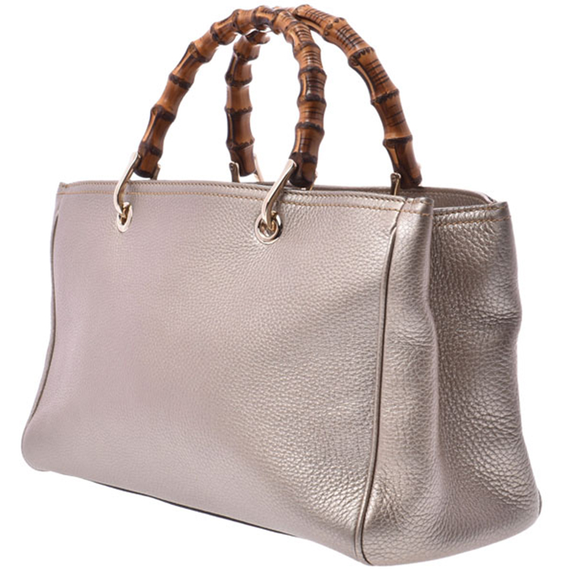 

Gucci Bronze Leather Bamboo Handle Tote Bag, Brown