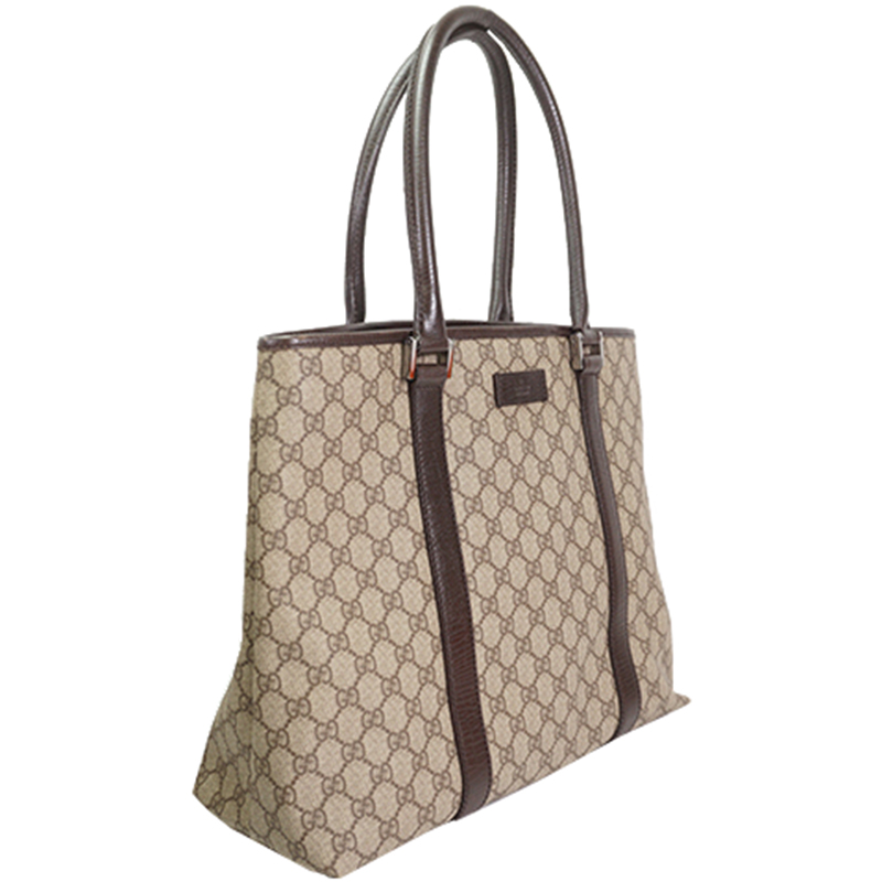 

Gucci Beige/Brown Leather GG Supreme Tote Bag