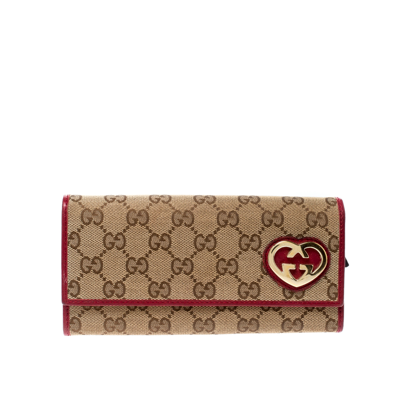 Gucci Beige/Magenta GG Canvas Lovely Heart Continental Wallet