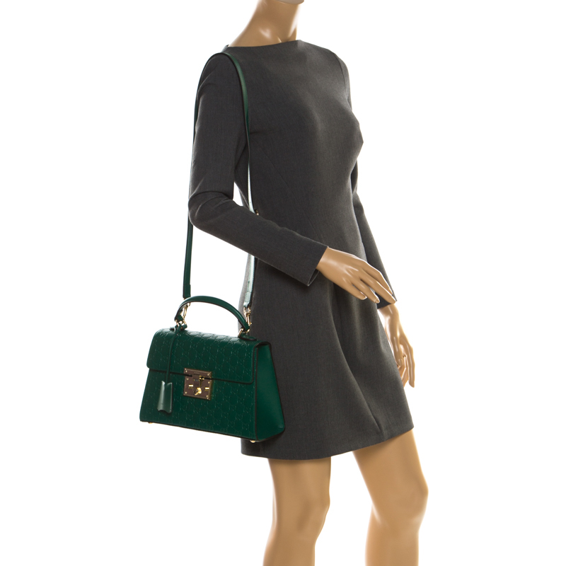 

Gucci Green Guccissima Leather Small Padlock Top Handle Bag