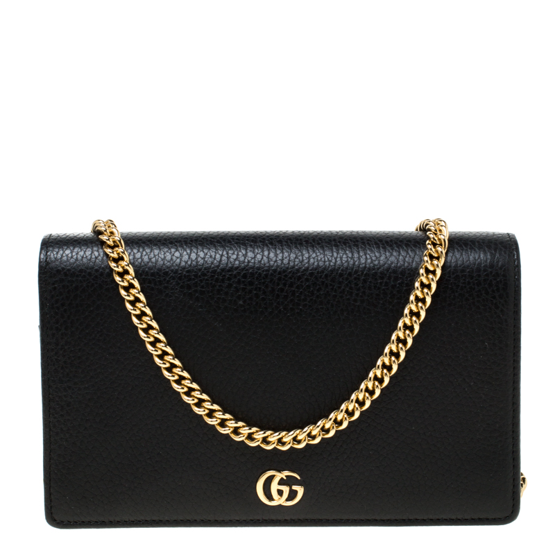 Gucci Black Leather Mini GG Marmont Chain Shoulder Bag