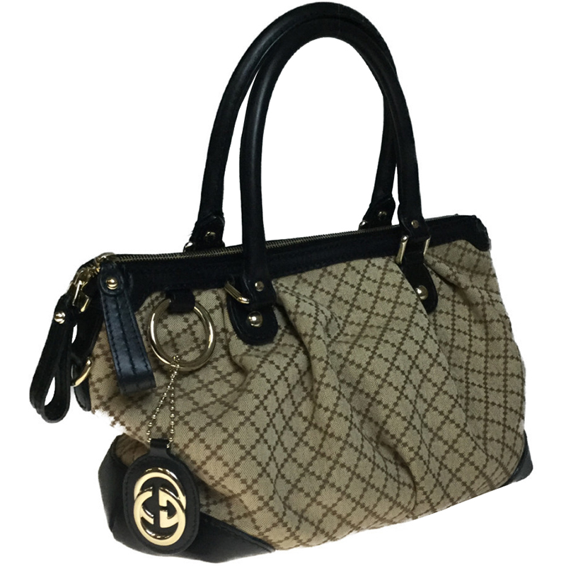 

Gucci Beige/Black Diamante Canvas And Leather Sukey Tote Bag