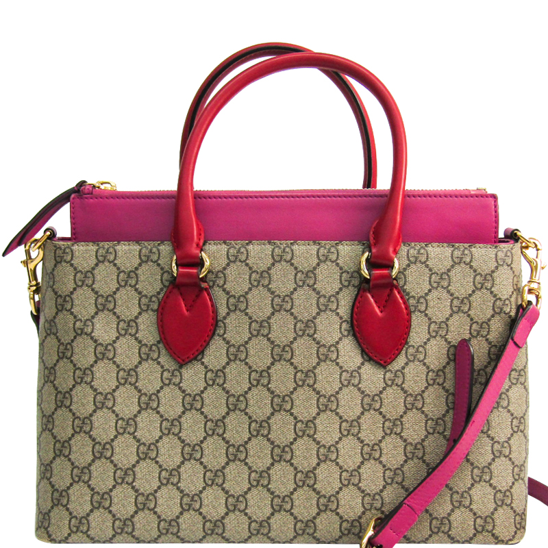 Gucci Pink Brown Gg Supreme Monogram Tote Bag