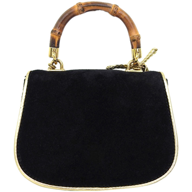 

Gucci Black Suede Bamboo Top Handle Bag