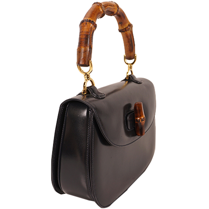 

Gucci Black Leather Bamboo Top Handle Bag