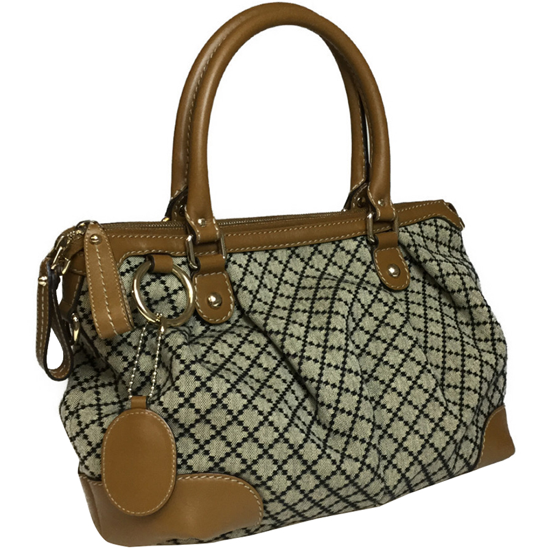 

Gucci Camel Diamante Canvas Leather Shoulder Bag, Beige