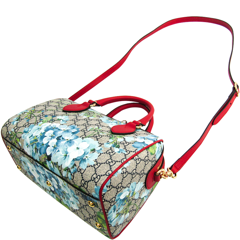 

Gucci Blue Canvas Leather Floral Print Shoulder Bag
