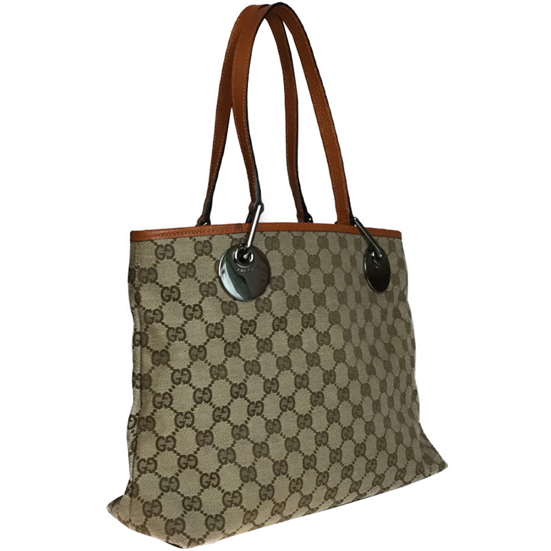 

Gucci Beige GG Canvas Leather Small Eclipse Tote Bag