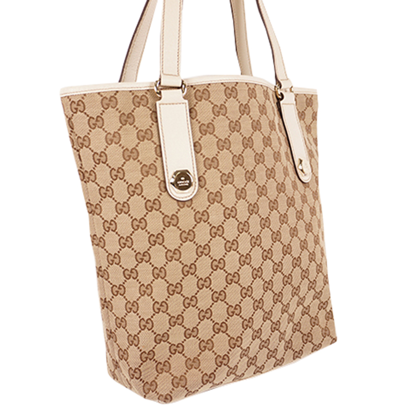

Gucci Brown/Beige GG Canvas Leather Tote Bag