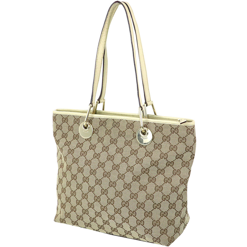 

Gucci Brown/Beige GG Canvas Leather Tote Bag
