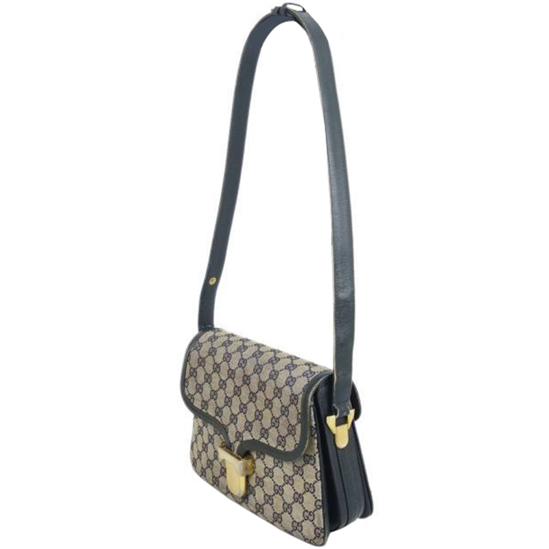 

Gucci Navy Blue GG Canvas Flap Shoulder Bag