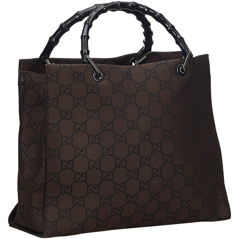

Gucci Brown GG Canvas Bamboo Tote