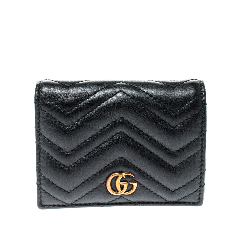 Gucci Black Matelasse Leather GG Marmont Card Case