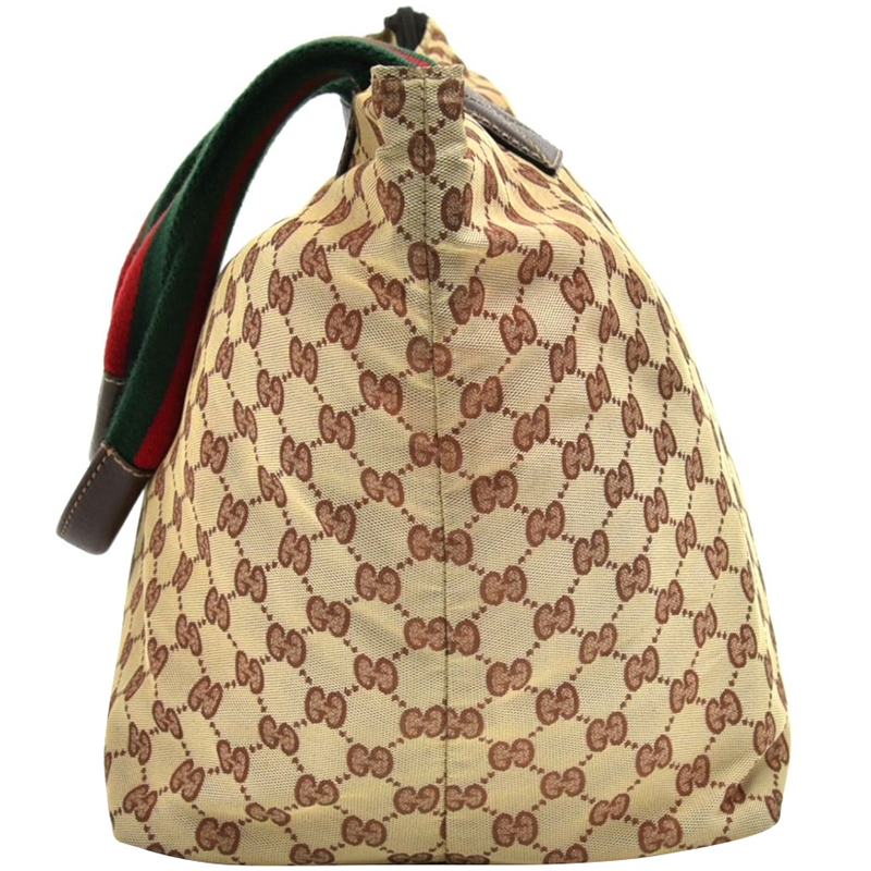 

Gucci Beige GG Original Woven Canvas & Striped Web Strap Tote Bag