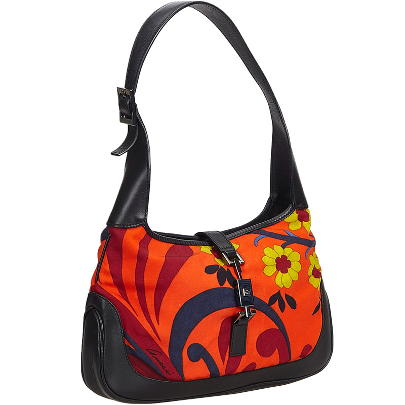 

Gucci Orange Floral Print Nylon Jackie Shoulder Bag