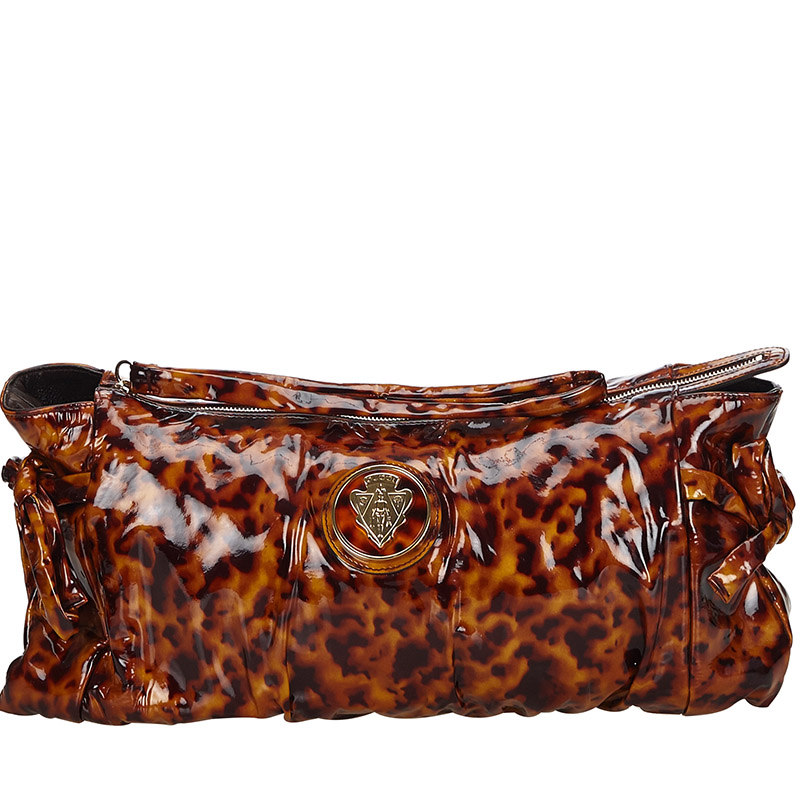 leopard print patent clutch bag