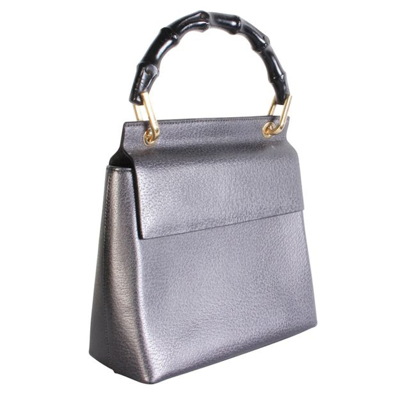 

Gucci Gray Leather Bamboo Top Handle Bag, Grey