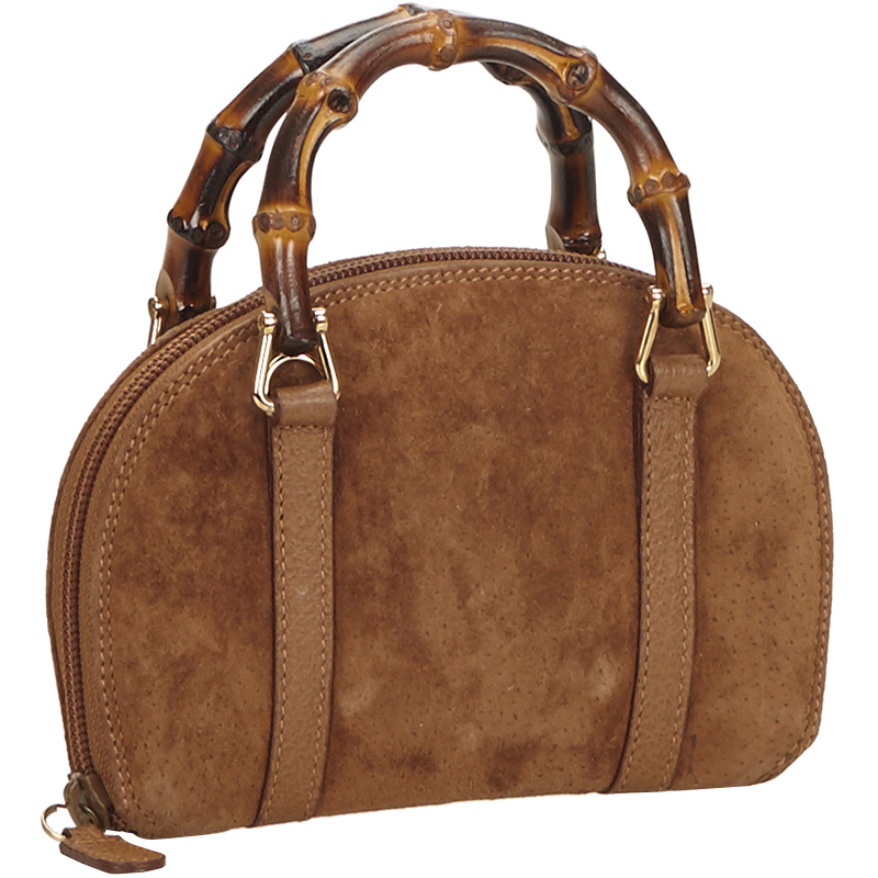 

Gucci Brown Suede Bamboo Satchel