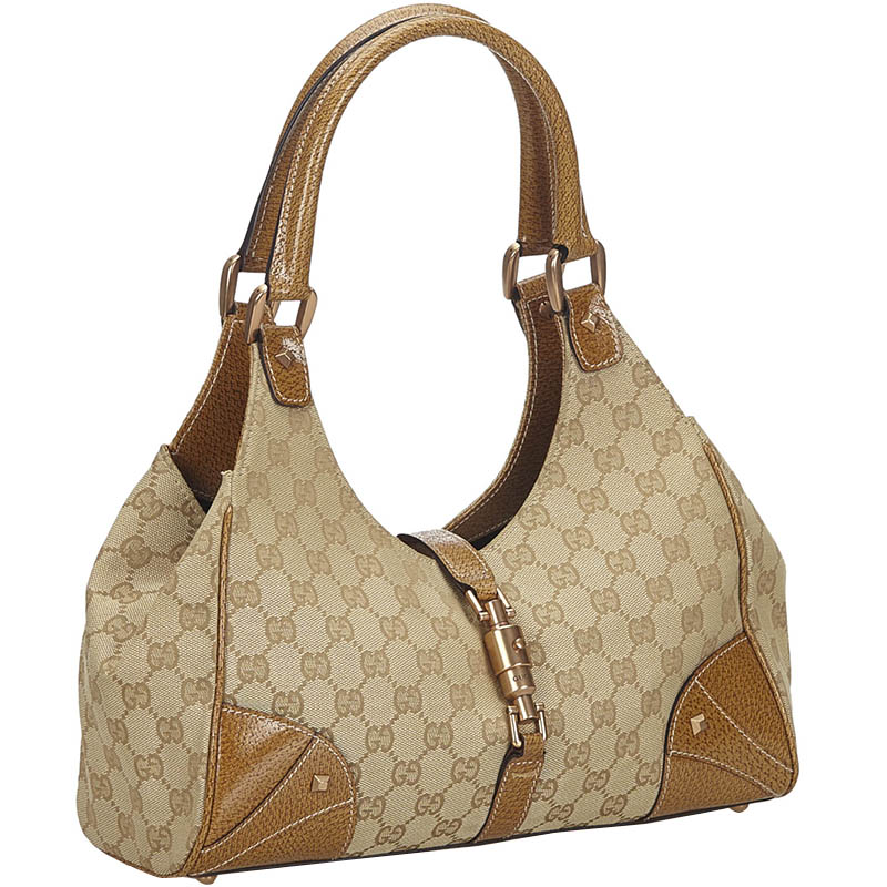 

Gucci Brown/Beige GG Canvas Nailhead Jackie Shoulder Bag