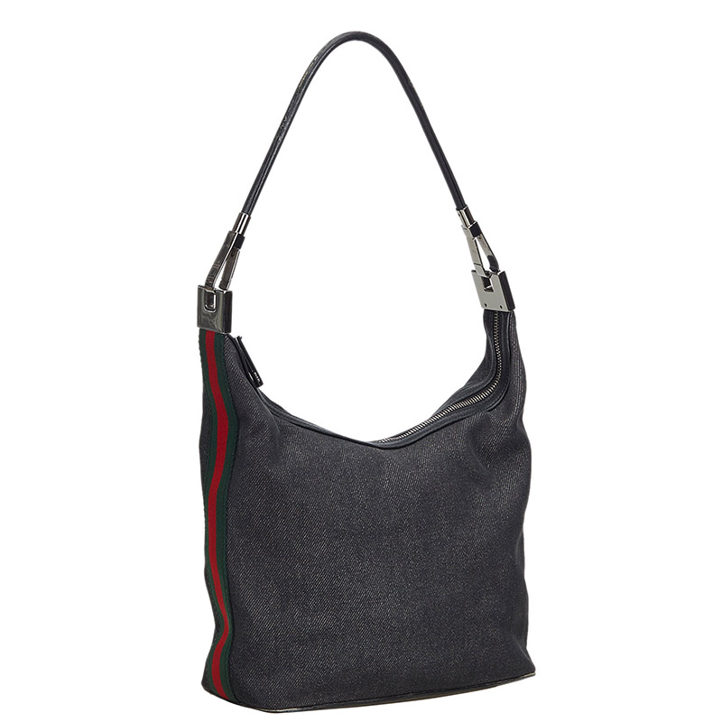 

Gucci Black Web Denim Shoulder Bag
