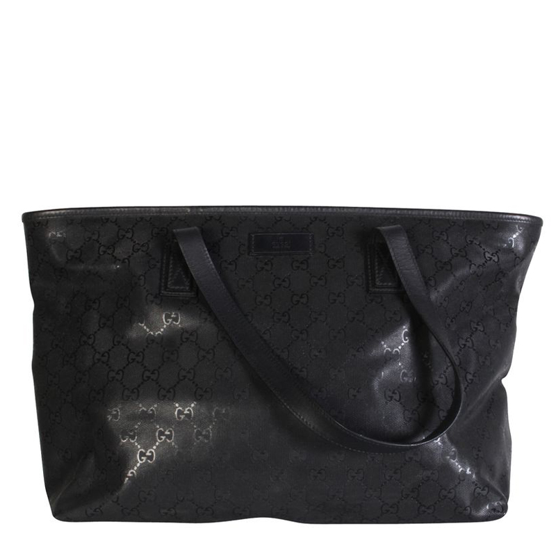Pre-owned Gucci Black Gg Leather Tote