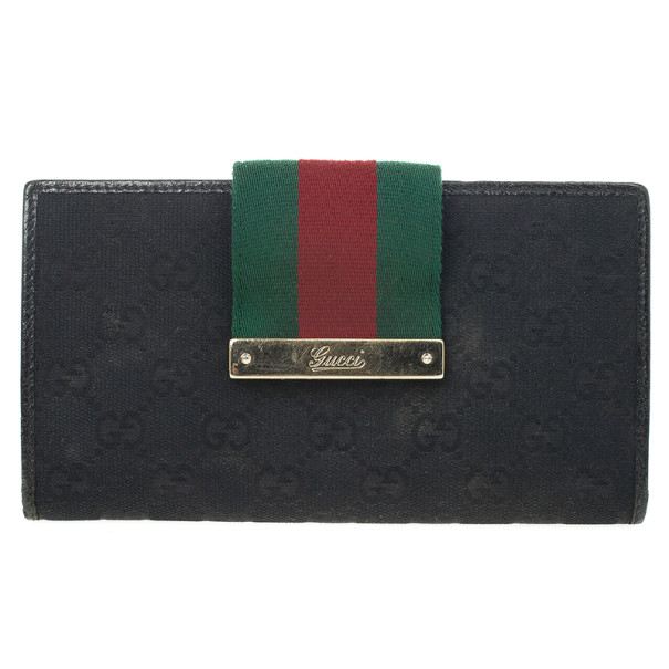 Gucci Black Continental Wallet With Engraved Gucci Script Logo