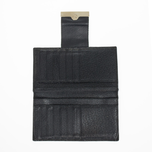 

Gucci Black Continental Wallet With Engraved Gucci Script Logo