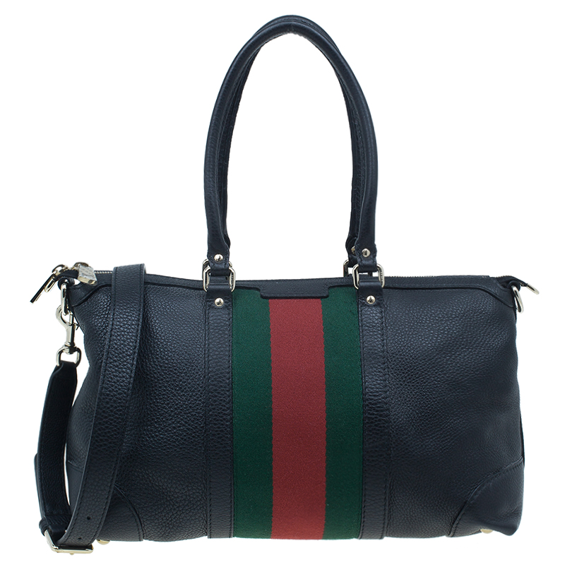 Gucci Black Leather Vintage Web Top Handle Bag 