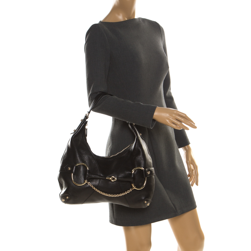 

Gucci Black Leather Heritage Horsebit Hobo