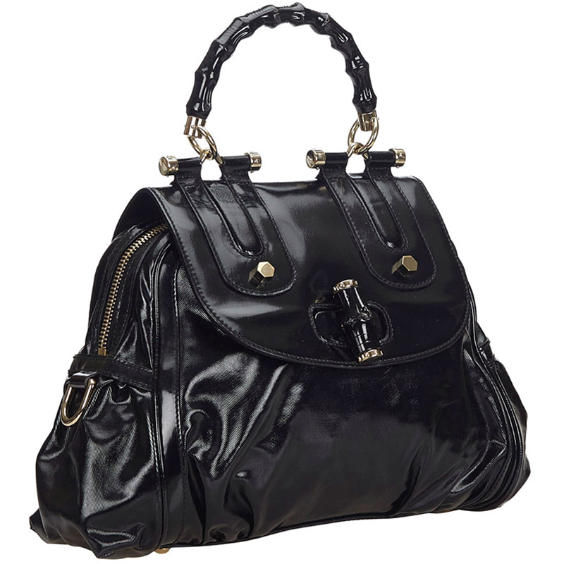 

Gucci Black Patent Leather Bamboo Satchel