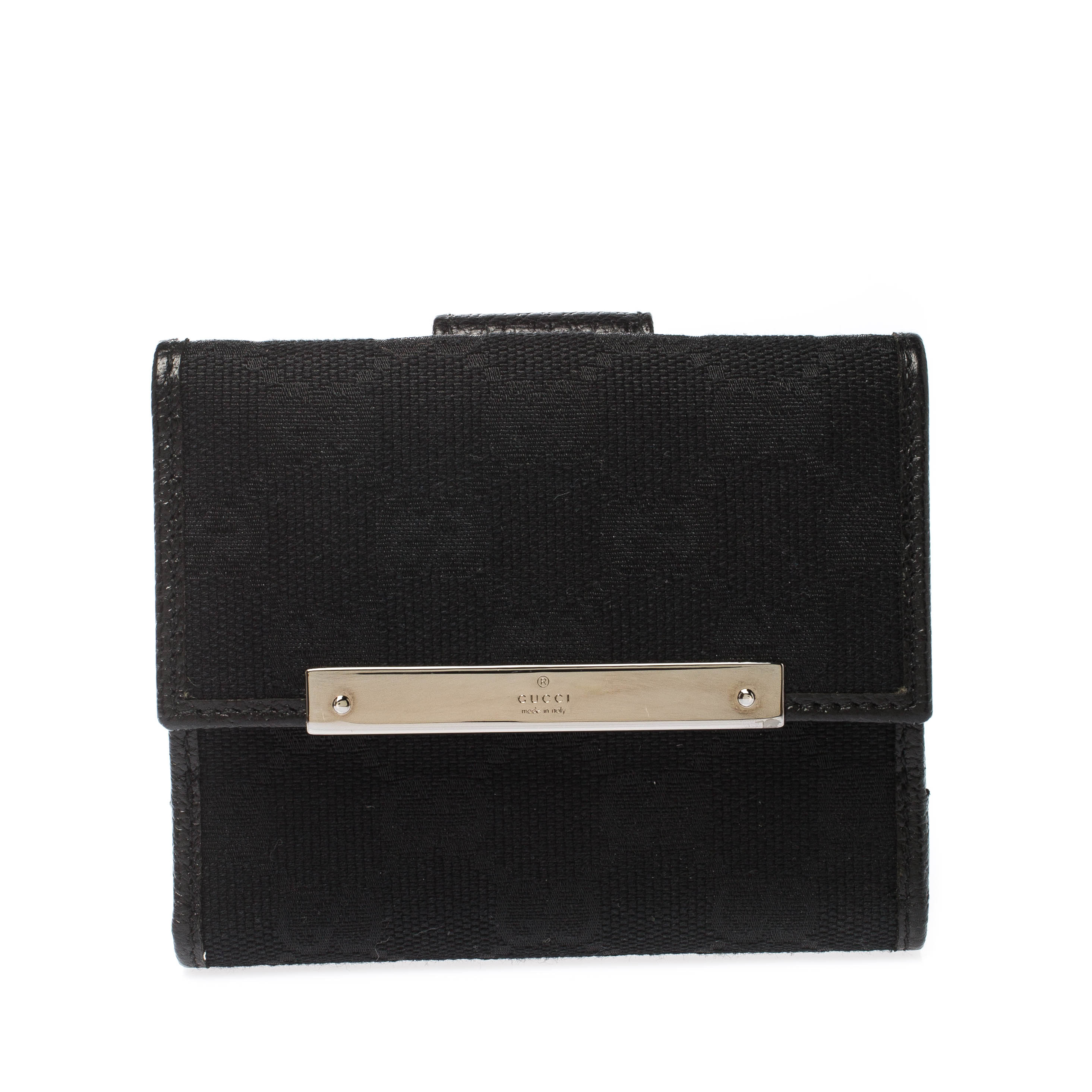 Gucci Black Guccissima Leather Mini Flap French Wallet