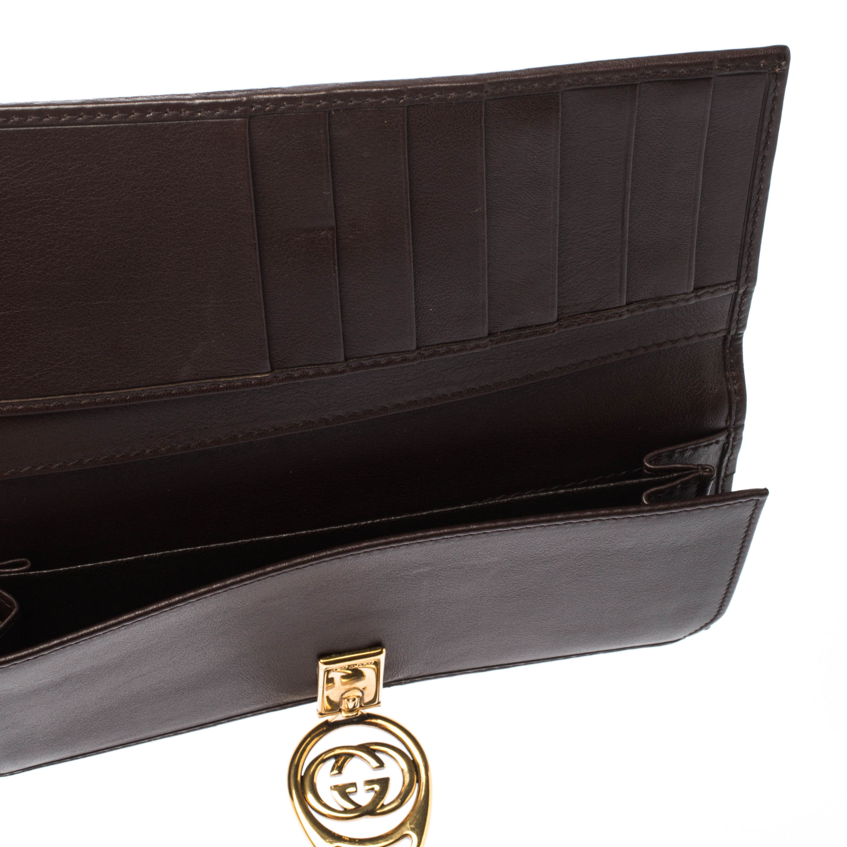 

Gucci Brown Guccissima Leather Interlocking GG Clip Continental Wallet