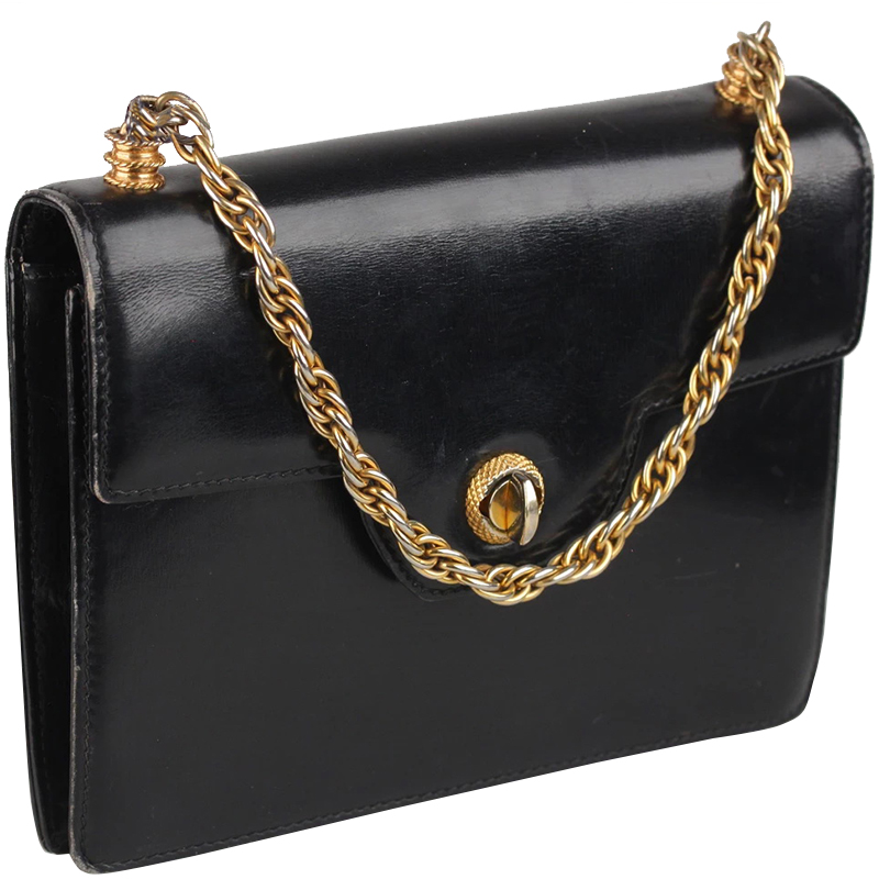 

Gucci Black Leather Chain Top Hanldle Bag