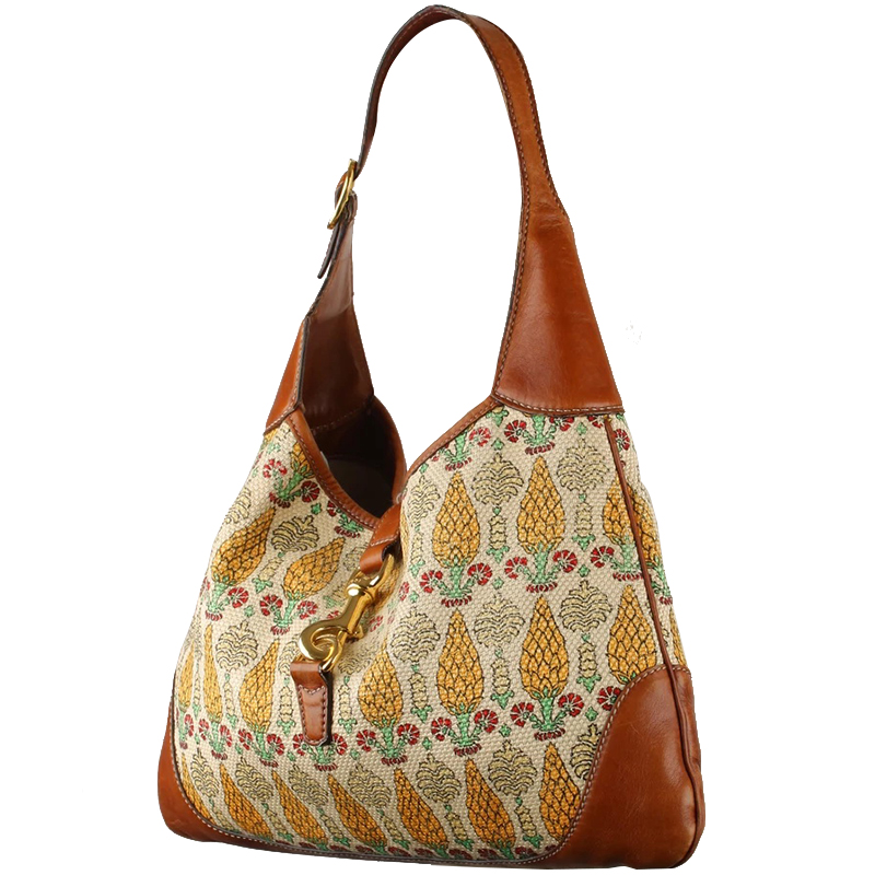 

Gucci Multicolor Beaded Pineapple Print Canvas and Alligator Jackie O Bouvier Hobo