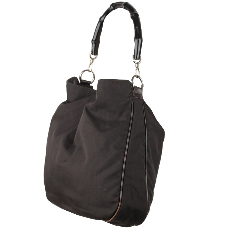 

Gucci Black Canvas Bamboo Handle Shoulder Bag