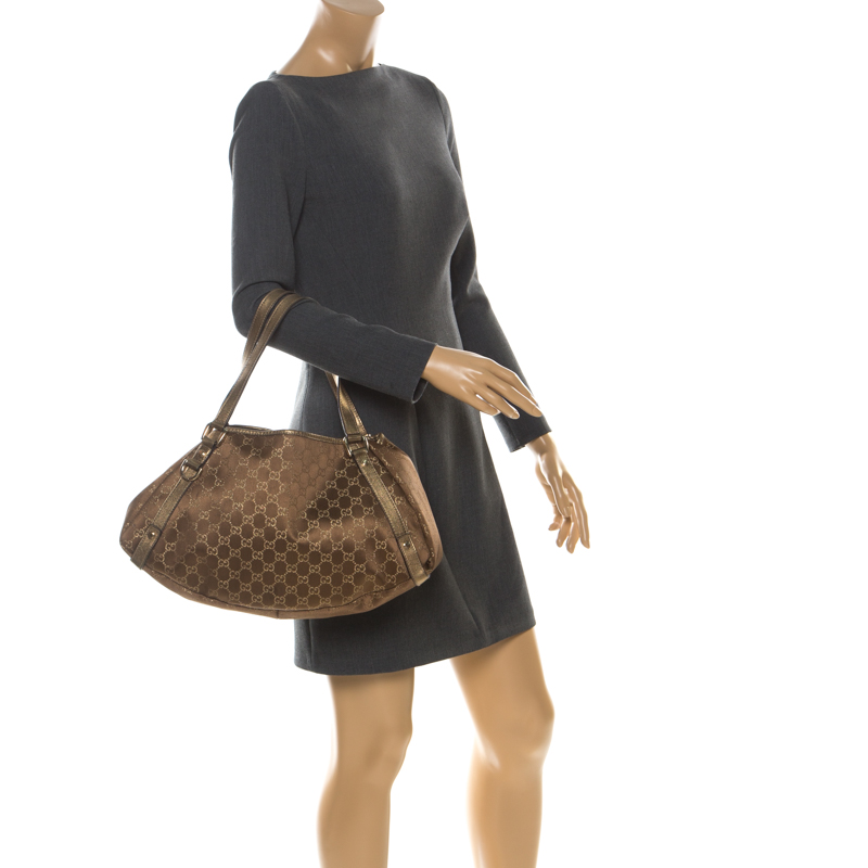 

Gucci Brown/Metallic GG Canvas and Leather  Jacquard Pelham Shoulder Bag