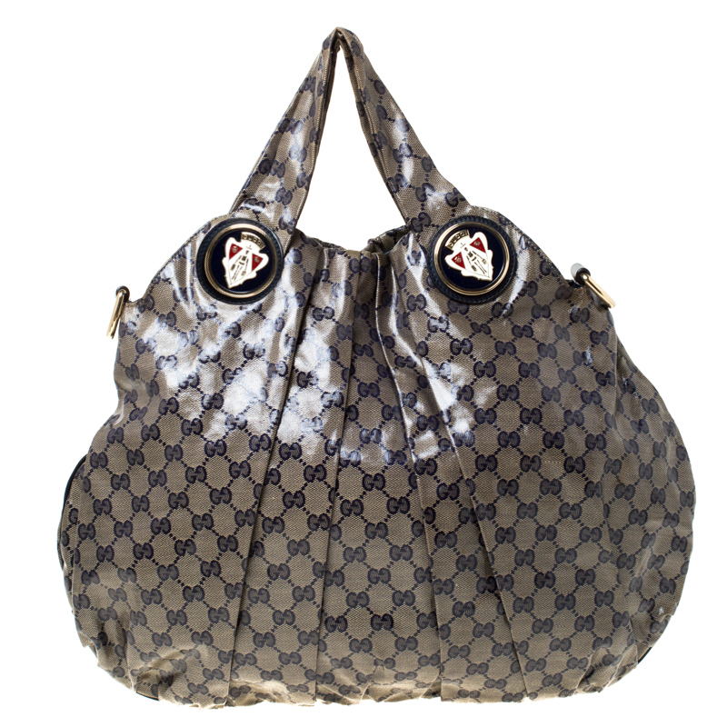 Pre Owned Gucci Blue/Grey GG Crystal Coated Canvas Hysteria Hobo