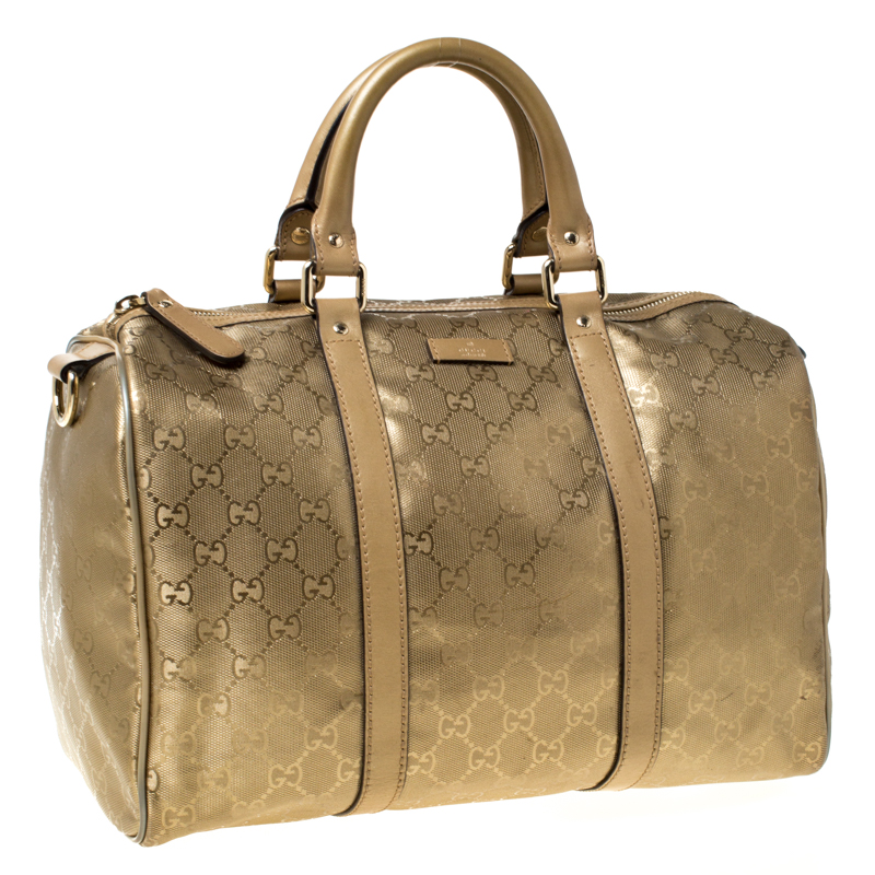 Gucci Gold GG Imprime Coated Canvas Medium Joy Boston Bag