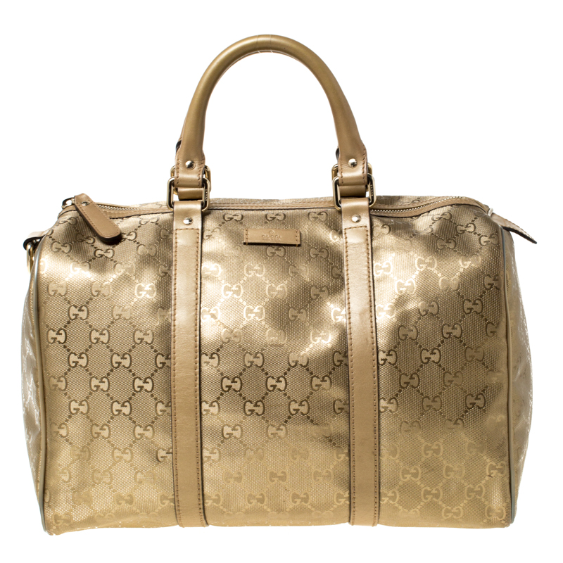 Vintage Authentic Gucci Brown GG Imprime Joy Boston Bag Italy