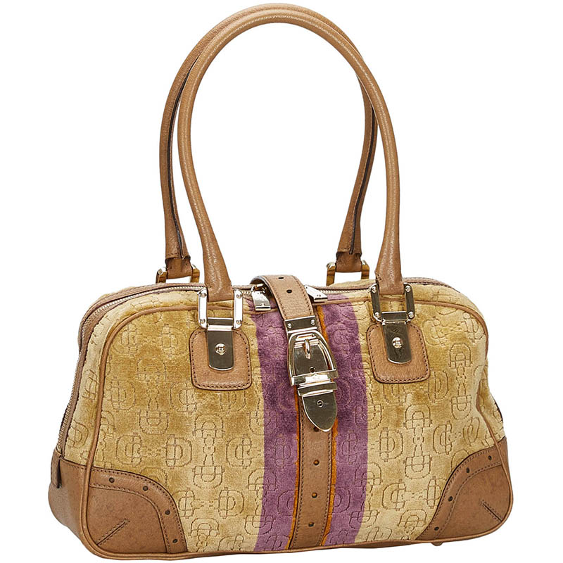

Gucci Brown Velour Horsebit Satchel, Beige