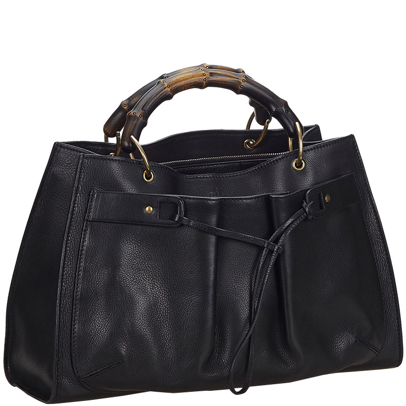 

Gucci Black Leather Bamboo Top Handle Bag