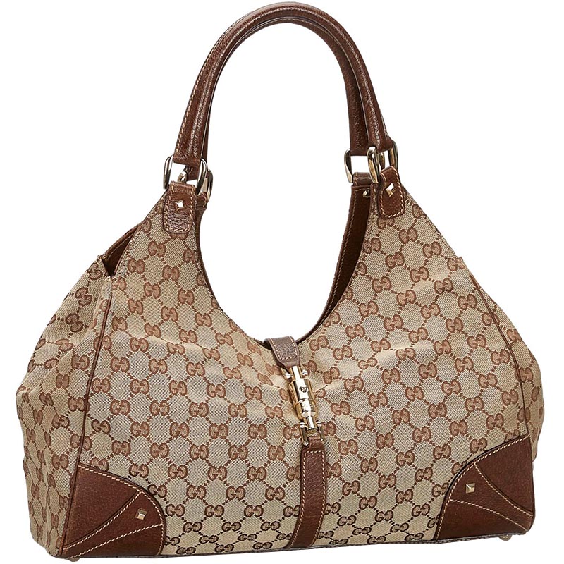 

Gucci Brown/Beige GG Canvas Nailhead Jackie Shoulder Bag