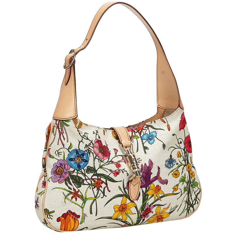 

Gucci White Canvas Flora New Jackie Shoulder Bag