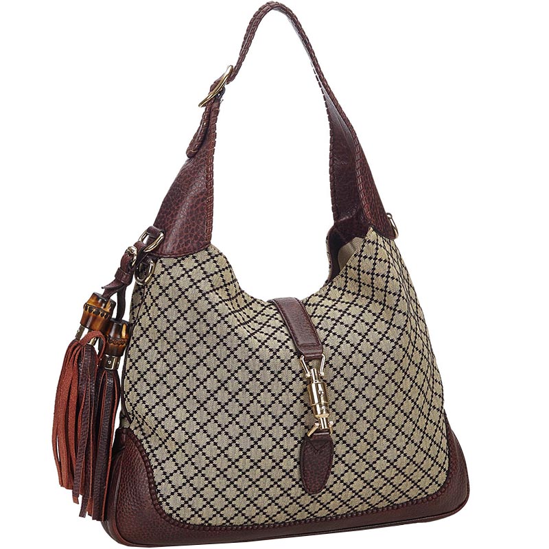 

Gucci Beige/Black Diamante Canvas Leather New Jackie Hobo