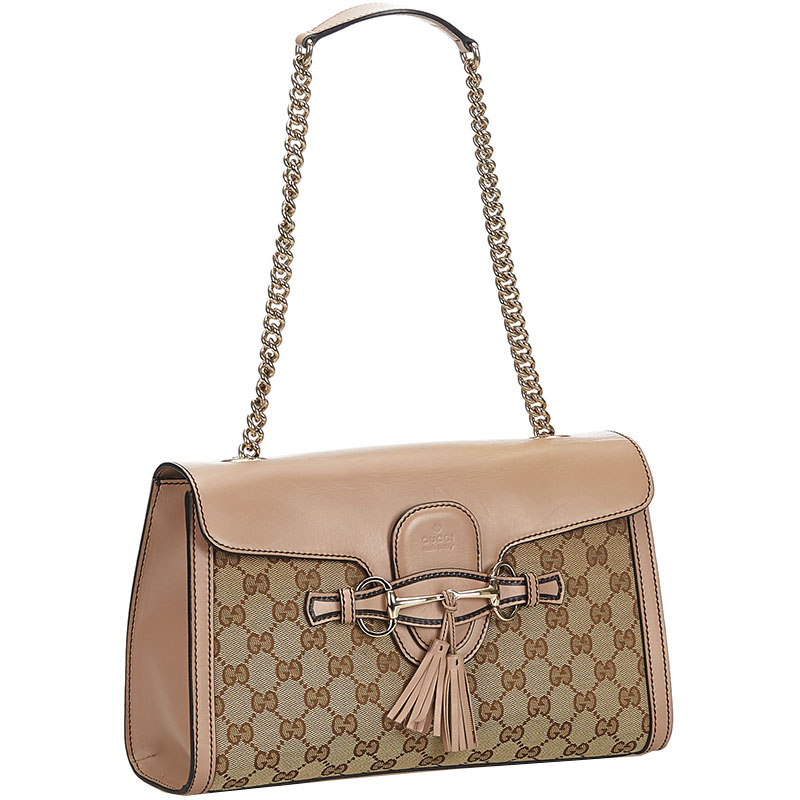 

Gucci Beige/Brown GG Canvas And Leather Emily Chain Shoulder Bag